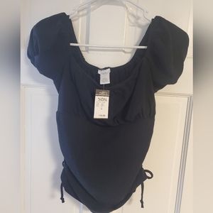 Black Ruched side peasant top